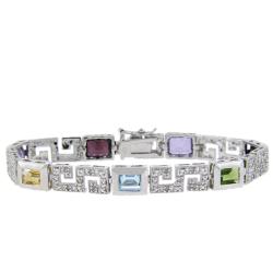 Sterling Silver Multi-gemstone and Diamond Accent Greek Key Bracelet