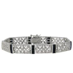 Sterling Silver Sapphire and Diamond Accent Filigree Flower Bracelet