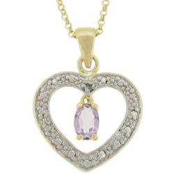 18k Gold over Sterling Silver Amethyst/ Diamond Accent Heart Necklace