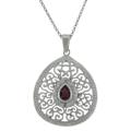 Sterling Silver Garnet and Diamond Accent Filigree Teardrop Necklace