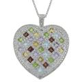 Sterling Silver Multi-gemstone and Diamond Accent Heart Necklace