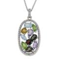 Sterling Silver Multi-gemstone and Diamond Accent Oval Necklace