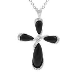 Sterling Silver CZ Accented Black Cross Necklace