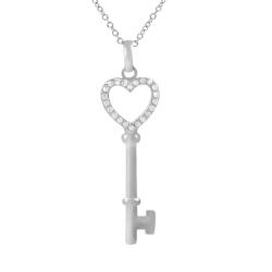 Tressa Sterling Silver CZ Heart Key Necklace