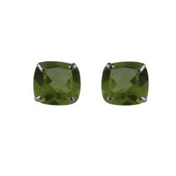 10k White Gold Cushion-cut Peridot Stud Earrings