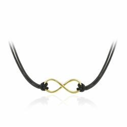 Goldtone Infinity Design and Black Leather Necklace