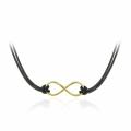 Goldtone Infinity Design and Black Leather Necklace
