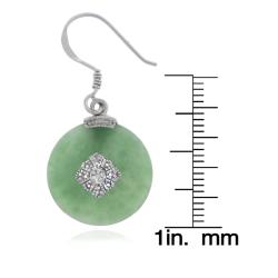 Sterling Silver Green Jade Disc and Diamond Accent Earrings
