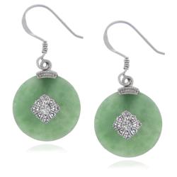 Sterling Silver Green Jade Disc and Diamond Accent Earrings