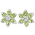 Sterling Silver Oval-cut Peridot and Diamond Accent Flower Earrings
