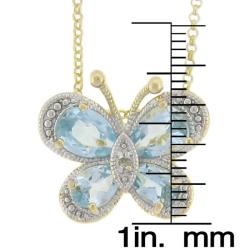 18k Gold Over Silver Blue Topaz and Diamond Accent Butterfly Necklace