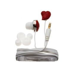 Nemo Digital Red/ White Crystal Pave Twisted Heart Earbud Headphones 