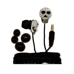 Nemo Crystal Skull (Silver with Black Wires) Earbud Headphones