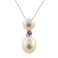 14k White Gold White Freshwater Pearl and Amethyst Necklace (7-9 mm)