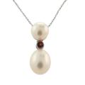 14k White Gold White Freshwater Pearl and Garnet Necklace (7-9 mm)