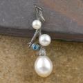 Silver Branch Freshwater Pearl Blue Topaz Pendant (Thailand)