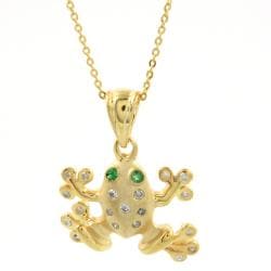 18k Goldplated Silver 1/6ct TDW Diamond and Emerald Frog Necklace (H-I, I1-I2)