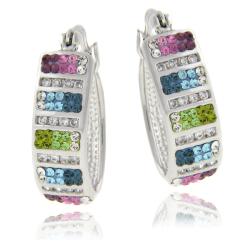 Sterling Silver Multi-colored Crystal Hoop Earrings