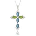 Sterling Silver Blue and Green Crystal Cross Necklace