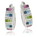 Sterling Silver Multi-colored Crystal Hoop Earrings