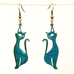 Precious Purrs Fired Blue Enamel Cat Earrings (Chile)