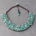 Handmade Mosaic Turquoise/ Pearl Collar Bib Necklace (Thailand)