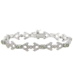 Sterling Silver Green Amethyst and Diamond Accent Bracelet