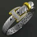 14k Goldplated Stainless Steel Cubic Zirconia Belt Bangle (China)