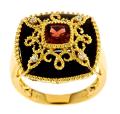 Dyach Gold over Silver Onyx, Red Garnet, and Diamond Accent Ring
