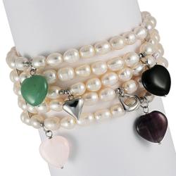 Maddy Emerson White Freshwater Pearl and Multi-gemstone Bracelet (6-7 mm)