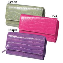 M Collection Women's 'Big Clutch' Faux Croc Leather Bi-fold Wallet