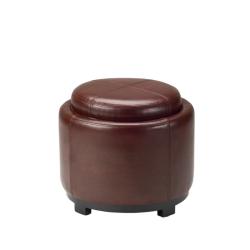 Chelsea Cordovan Leather Round Tray Ottoman