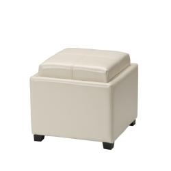 Harrison Cream Leather Tray Ottoman