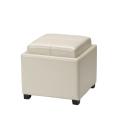 Harrison Cream Leather Tray Ottoman