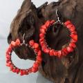 Sterling Silver Copper Wrap Red Coral Hoop Earrings (Thailand)