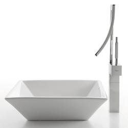 Kraus White Square Ceramic Vessel Sink/ Millennium Faucet