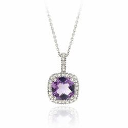 Glitzy Rocks Sterling Silver 2.35 CTW Amethyst and Diamond Accent Square Necklace