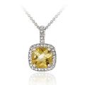 Glitzy Rocks Sterling Silver 2.35 CTW Citrine and Diamond Accent Square Necklace