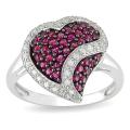 14k White Gold Created Ruby and 1/6ct TDW Diamond Heart Ring (G-H, I1-I2)