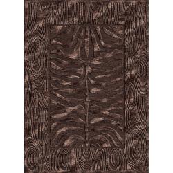 Hand-carved Alexa Velvet Zebra Brown Faux Silk Rug (5'3 x 7'6)
