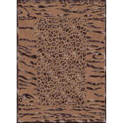 Hand-carved Alexa Velvet Leopard/ Zebra Brown Faux Silk Rug (2'1 x 4')