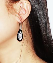 Adee Waiss Sterling Silver Black Agate and Cubic Zirconia Earrings