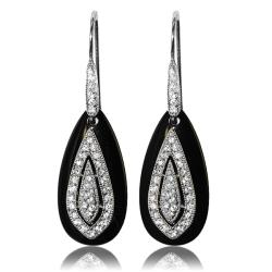 Adee Waiss Sterling Silver Black Agate and Cubic Zirconia Earrings