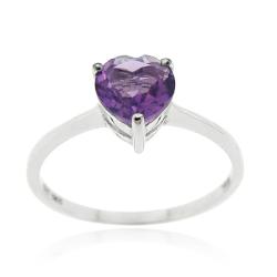 Glitzy Rocks Sterling Silver Heart-cut Amethyst Solitaire Ring