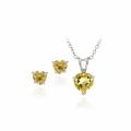 Glitzy Rocks Sterling Silver Citrine Solitaire Heart Earring and Necklace Set