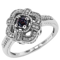 Silver 1/4ct TDW Red and White Diamond Vintage Ring (H-I, I1-I2)