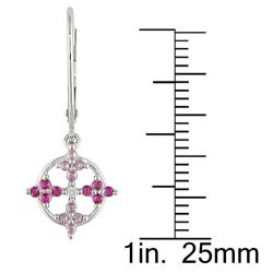 10k White Gold Created Ruby, Pink Sapphire and Diamond Earrings