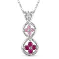10k White Gold Created Ruby, Pink Sapphire and Diamond Necklace