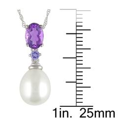 10k Gold Freshwater Pearl, Amethyst, and Tanzanite Necklace (8-9 mm)