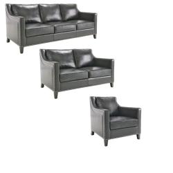 Diesel Black Leather Sofa, Loveseat and Chair Set